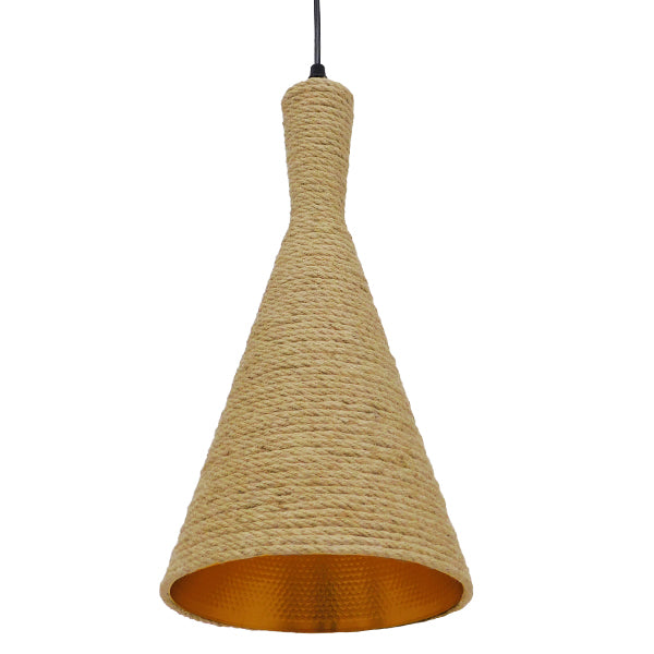 GloboStar® SHANGHAI ROPE 00918 Boho Κρεμαστό Φωτιστικό Καμπάνα Μονόφωτο 1 x E27 IP20 Μπεζ Σχοινί - Μ20 x Π20 x Υ39cm - ledmania.gr