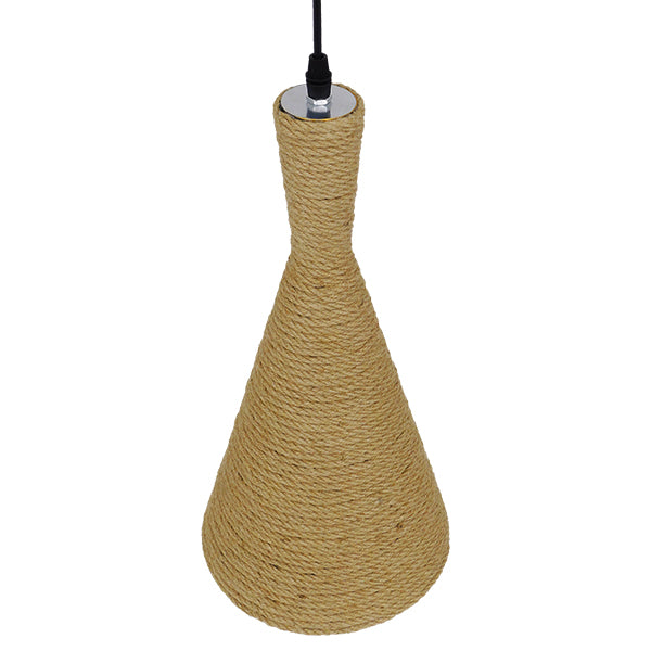 GloboStar® SHANGHAI ROPE 00918 Boho Κρεμαστό Φωτιστικό Καμπάνα Μονόφωτο 1 x E27 IP20 Μπεζ Σχοινί - Μ20 x Π20 x Υ39cm - ledmania.gr