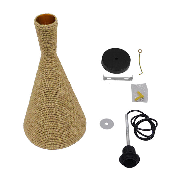 GloboStar® SHANGHAI ROPE 00918 Boho Κρεμαστό Φωτιστικό Καμπάνα Μονόφωτο 1 x E27 IP20 Μπεζ Σχοινί - Μ20 x Π20 x Υ39cm - ledmania.gr
