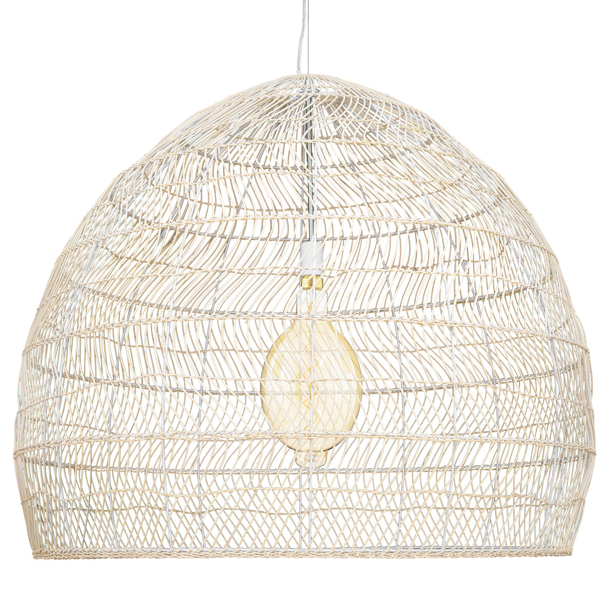 GloboStar® MALIBU 00965 Boho Κρεμαστό Φωτιστικό Πλέγμα Μονόφωτο 1 x E27 IP20 Μπεζ Ξύλο - Μ100 x Π100 x Y86cm - ledmania.gr