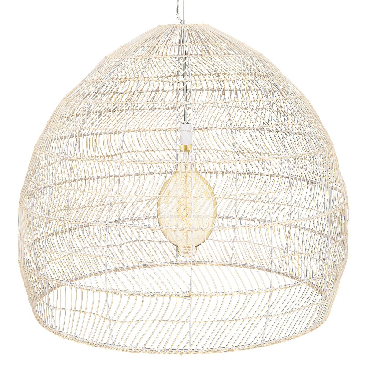 GloboStar® MALIBU 00965 Boho Κρεμαστό Φωτιστικό Πλέγμα Μονόφωτο 1 x E27 IP20 Μπεζ Ξύλο - Μ100 x Π100 x Y86cm - ledmania.gr