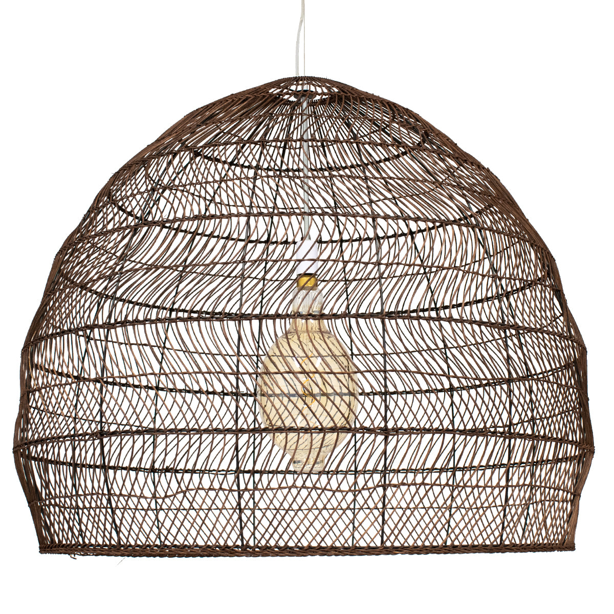 GloboStar® MALIBU 00967 Boho Κρεμαστό Φωτιστικό Πλέγμα Μονόφωτο 1 x E27 IP20 Καφέ Ξύλο - Μ100 x Π100 x Y86cm - ledmania.gr