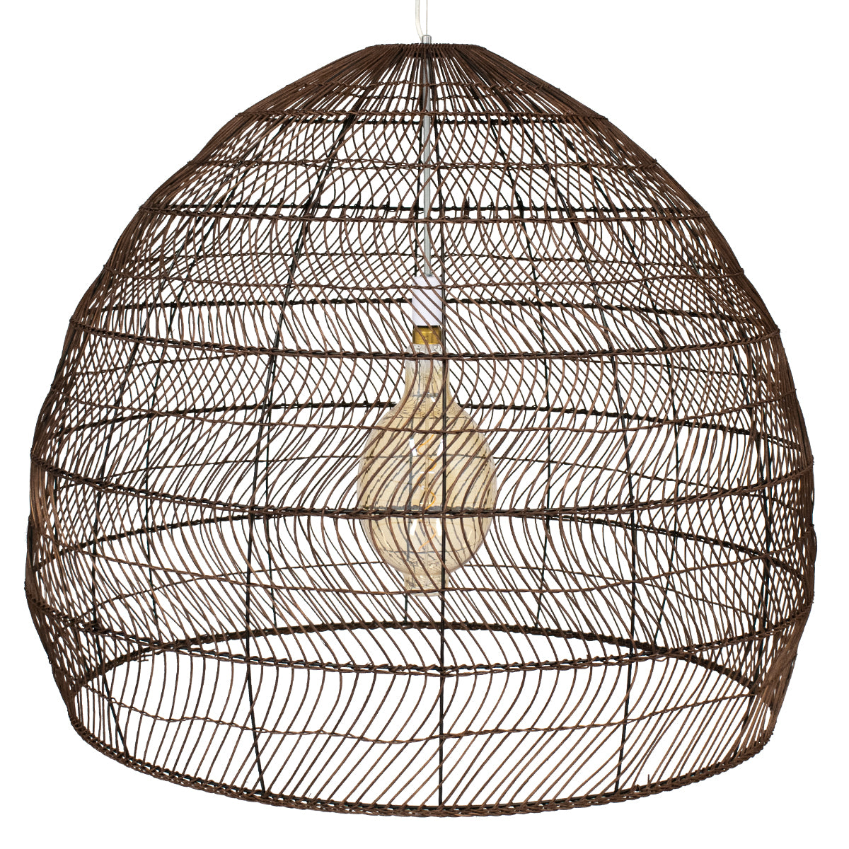 GloboStar® MALIBU 00967 Boho Κρεμαστό Φωτιστικό Πλέγμα Μονόφωτο 1 x E27 IP20 Καφέ Ξύλο - Μ100 x Π100 x Y86cm - ledmania.gr