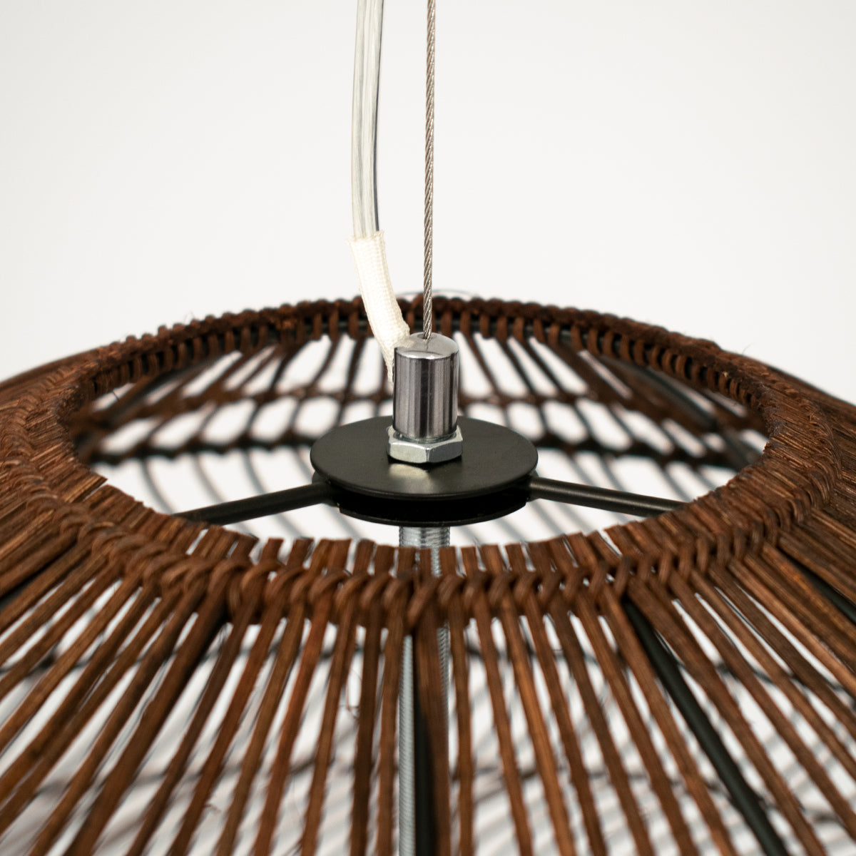 GloboStar® MALIBU 00967 Boho Κρεμαστό Φωτιστικό Πλέγμα Μονόφωτο 1 x E27 IP20 Καφέ Ξύλο - Μ100 x Π100 x Y86cm - ledmania.gr