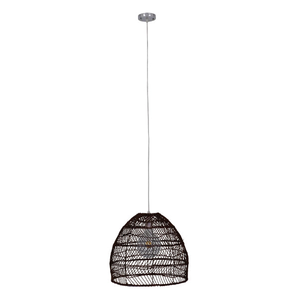 GloboStar® MALIBU 00970 Boho Κρεμαστό Φωτιστικό Πλέγμα Μονόφωτο 1 x E27 IP20 Καφέ Ξύλο - Μ40 x Π40 x Υ35cm - ledmania.gr
