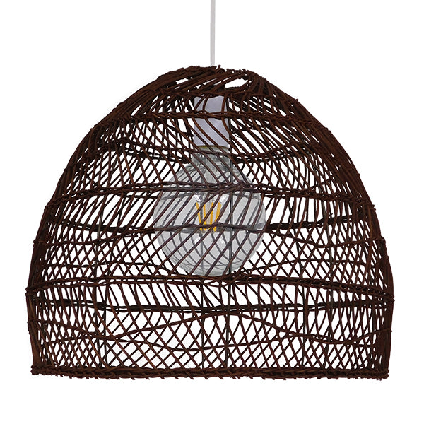 GloboStar® MALIBU 00970 Boho Κρεμαστό Φωτιστικό Πλέγμα Μονόφωτο 1 x E27 IP20 Καφέ Ξύλο - Μ40 x Π40 x Υ35cm - ledmania.gr