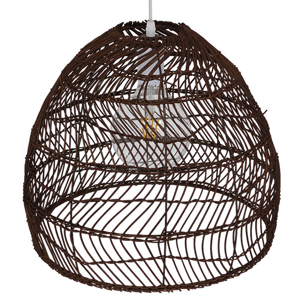 GloboStar® MALIBU 00970 Boho Κρεμαστό Φωτιστικό Πλέγμα Μονόφωτο 1 x E27 IP20 Καφέ Ξύλο - Μ40 x Π40 x Υ35cm - ledmania.gr