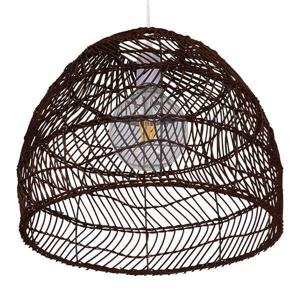 GloboStar® MALIBU 00970 Boho Κρεμαστό Φωτιστικό Πλέγμα Μονόφωτο 1 x E27 IP20 Καφέ Ξύλο - Μ40 x Π40 x Υ35cm - ledmania.gr