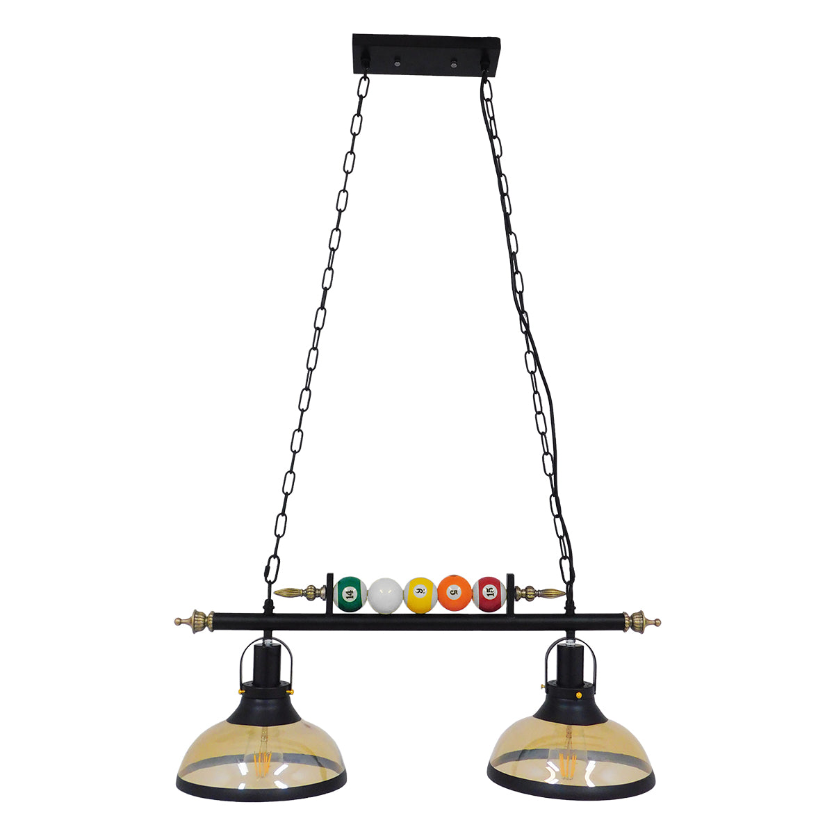 GLOBOSTAR® BILLIARD 00972 Vintage Κρεμαστό Φωτιστικό Οροφής με Ντουί 2 x E27 AC 220-240V IP20 - Mαύρο & Μελί - Μ71 x Π25 x Υ30cm