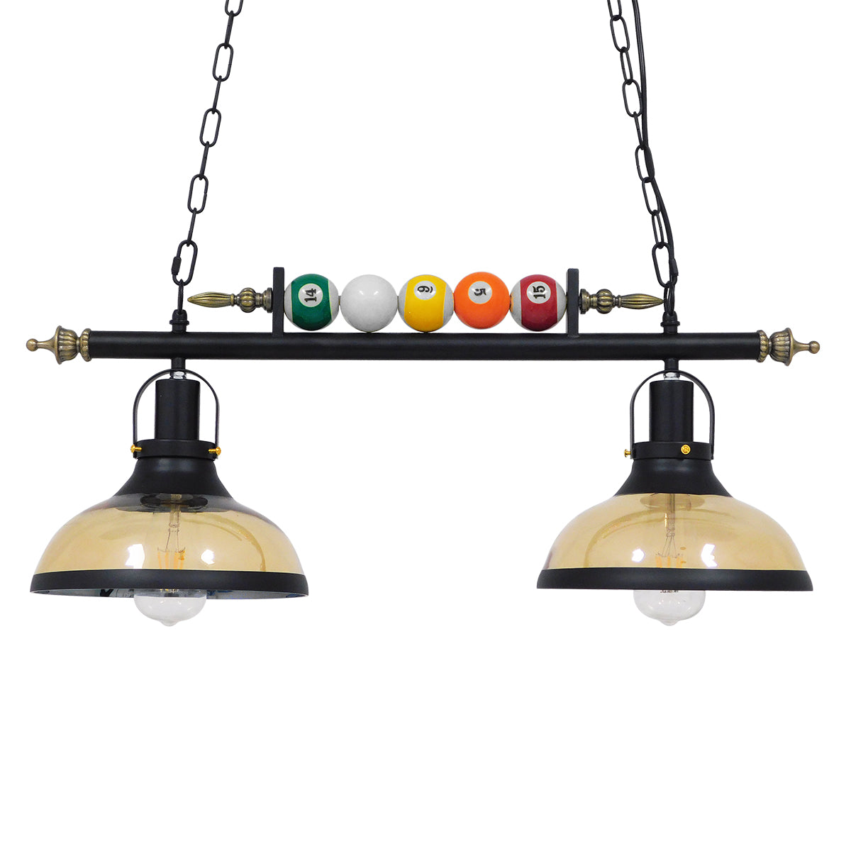 GLOBOSTAR® BILLIARD 00972 Vintage Κρεμαστό Φωτιστικό Οροφής με Ντουί 2 x E27 AC 220-240V IP20 - Mαύρο & Μελί - Μ71 x Π25 x Υ30cm