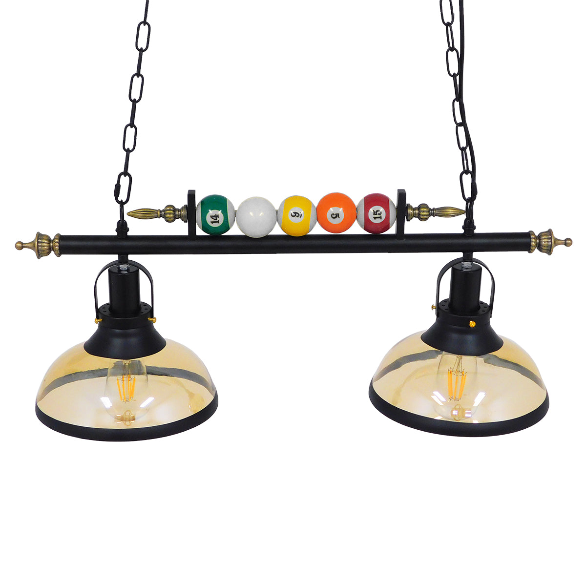 GLOBOSTAR® BILLIARD 00972 Vintage Κρεμαστό Φωτιστικό Οροφής με Ντουί 2 x E27 AC 220-240V IP20 - Mαύρο & Μελί - Μ71 x Π25 x Υ30cm