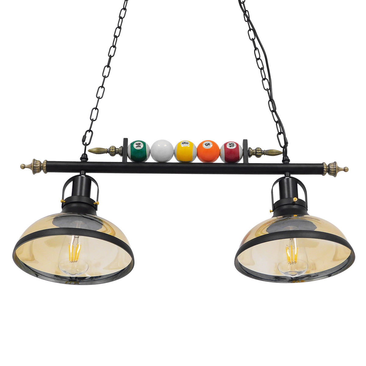 GLOBOSTAR® BILLIARD 00972 Vintage Κρεμαστό Φωτιστικό Οροφής με Ντουί 2 x E27 AC 220-240V IP20 - Mαύρο & Μελί - Μ71 x Π25 x Υ30cm
