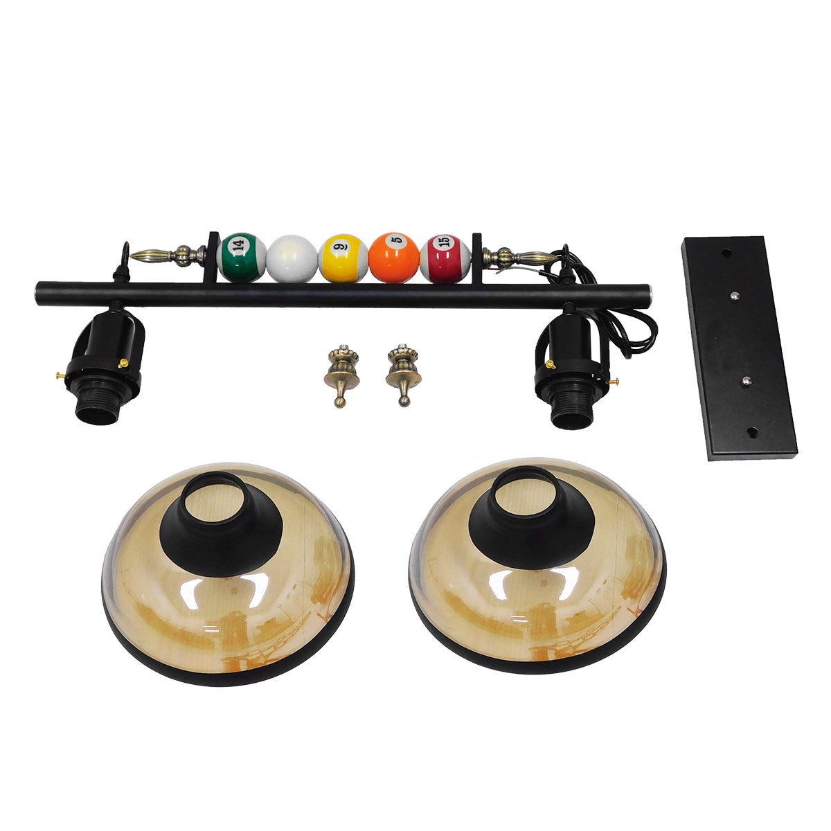 GLOBOSTAR® BILLIARD 00972 Vintage Κρεμαστό Φωτιστικό Οροφής με Ντουί 2 x E27 AC 220-240V IP20 - Mαύρο & Μελί - Μ71 x Π25 x Υ30cm