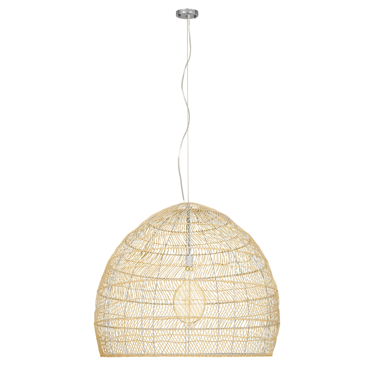 GloboStar® MALIBU 00974 Boho Κρεμαστό Φωτιστικό Πλέγμα Μονόφωτο 1 x E27 IP20 Μπεζ Ξύλο - Μ100 x Π100 x Υ86cm - ledmania.gr