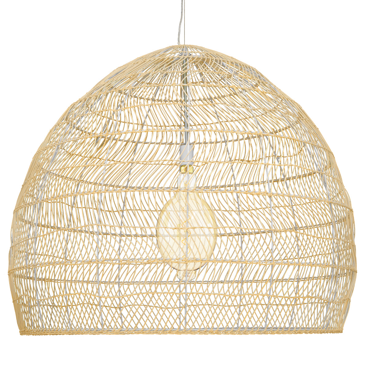 GloboStar® MALIBU 00974 Boho Κρεμαστό Φωτιστικό Πλέγμα Μονόφωτο 1 x E27 IP20 Μπεζ Ξύλο - Μ100 x Π100 x Υ86cm - ledmania.gr
