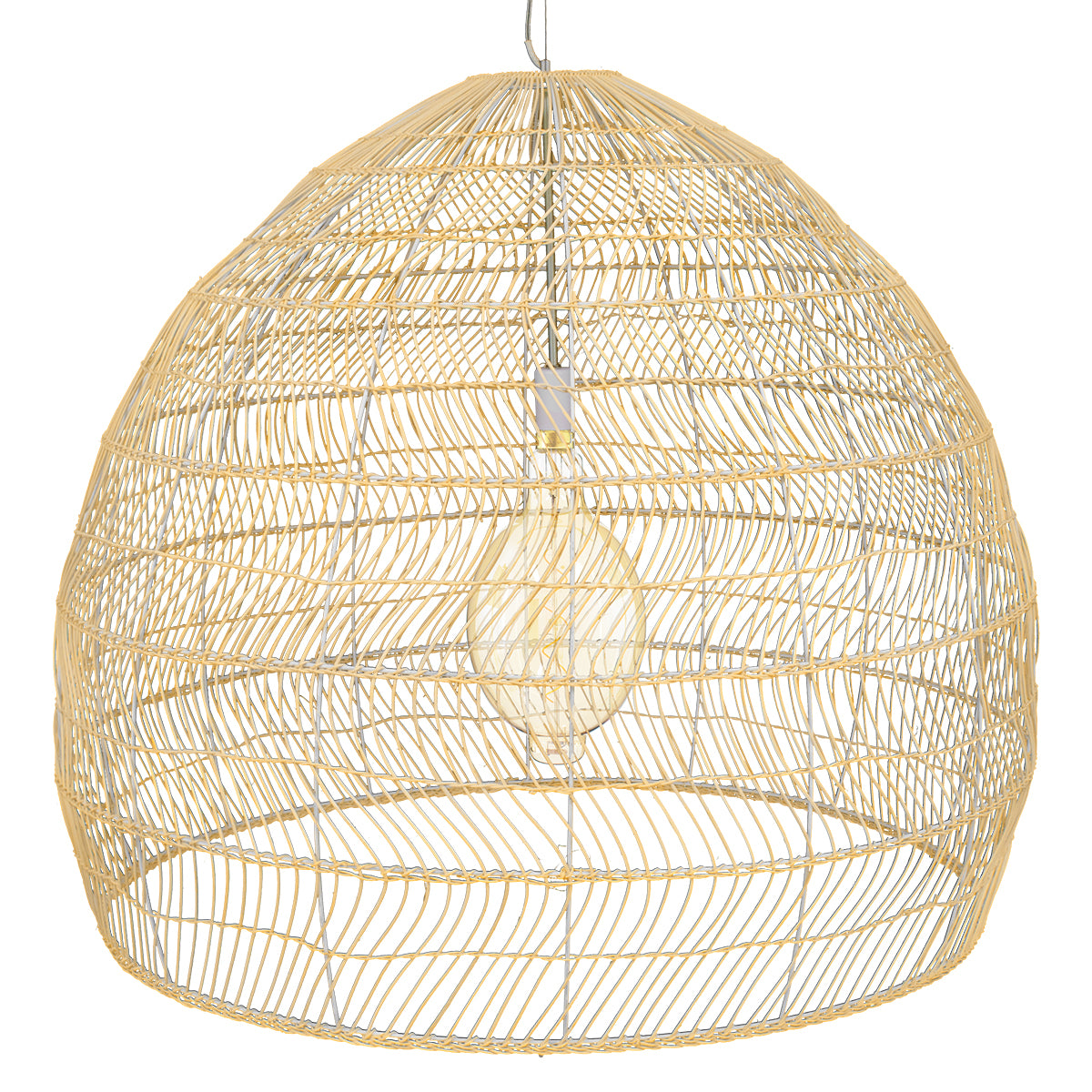 GloboStar® MALIBU 00974 Boho Κρεμαστό Φωτιστικό Πλέγμα Μονόφωτο 1 x E27 IP20 Μπεζ Ξύλο - Μ100 x Π100 x Υ86cm - ledmania.gr