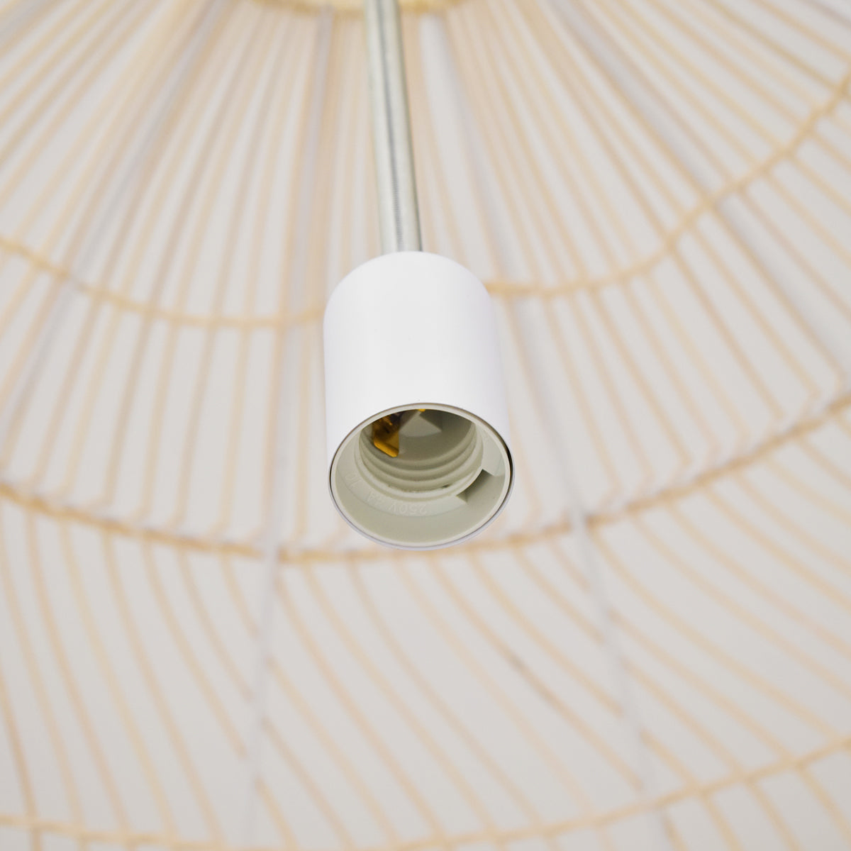GloboStar® MALIBU 00974 Boho Κρεμαστό Φωτιστικό Πλέγμα Μονόφωτο 1 x E27 IP20 Μπεζ Ξύλο - Μ100 x Π100 x Υ86cm - ledmania.gr