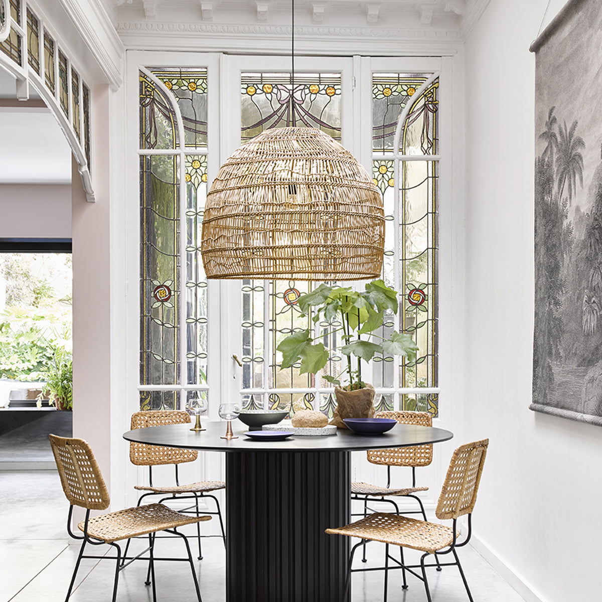 GloboStar® MALIBU 00974 Boho Κρεμαστό Φωτιστικό Πλέγμα Μονόφωτο 1 x E27 IP20 Μπεζ Ξύλο - Μ100 x Π100 x Υ86cm - ledmania.gr