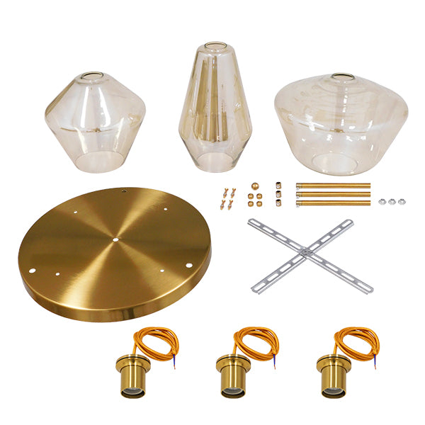 GLOBOSTAR® AMARIS 00978 Μοντέρνο Κρεμαστό Φωτιστικό Οροφής με Ντουί 3 x E27 AC 220-240V IP20 - Χρυσό Πλατίνα & Μελί - Μ50 x Π50 x Υ30cm - ledmania.gr