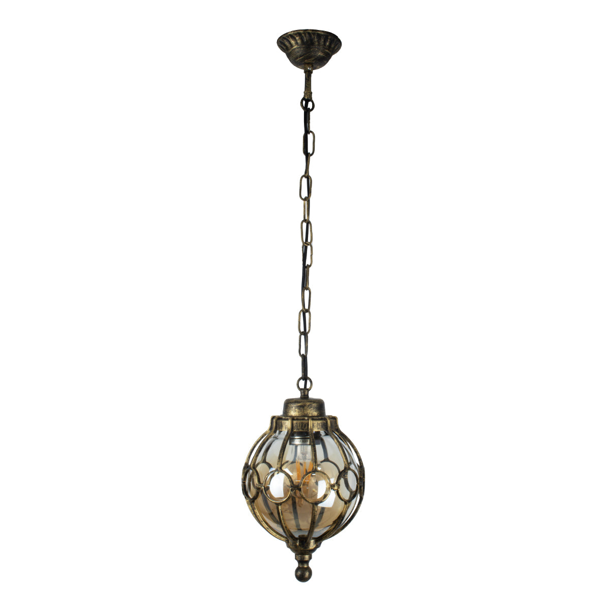 GLOBOSTAR® ETOILE 00988 Vintage Κρεμαστό Φωτιστικό Οροφής με Ντουί 1 x E27 AC 220-240V IP20 - Μπρούτζινο & Μελί - Μ18 x Π18 x Y27cm - ledmania.gr