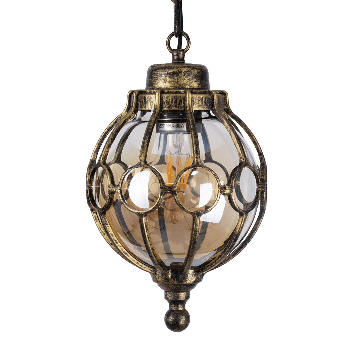 GLOBOSTAR® ETOILE 00988 Vintage Κρεμαστό Φωτιστικό Οροφής με Ντουί 1 x E27 AC 220-240V IP20 - Μπρούτζινο & Μελί - Μ18 x Π18 x Y27cm - ledmania.gr