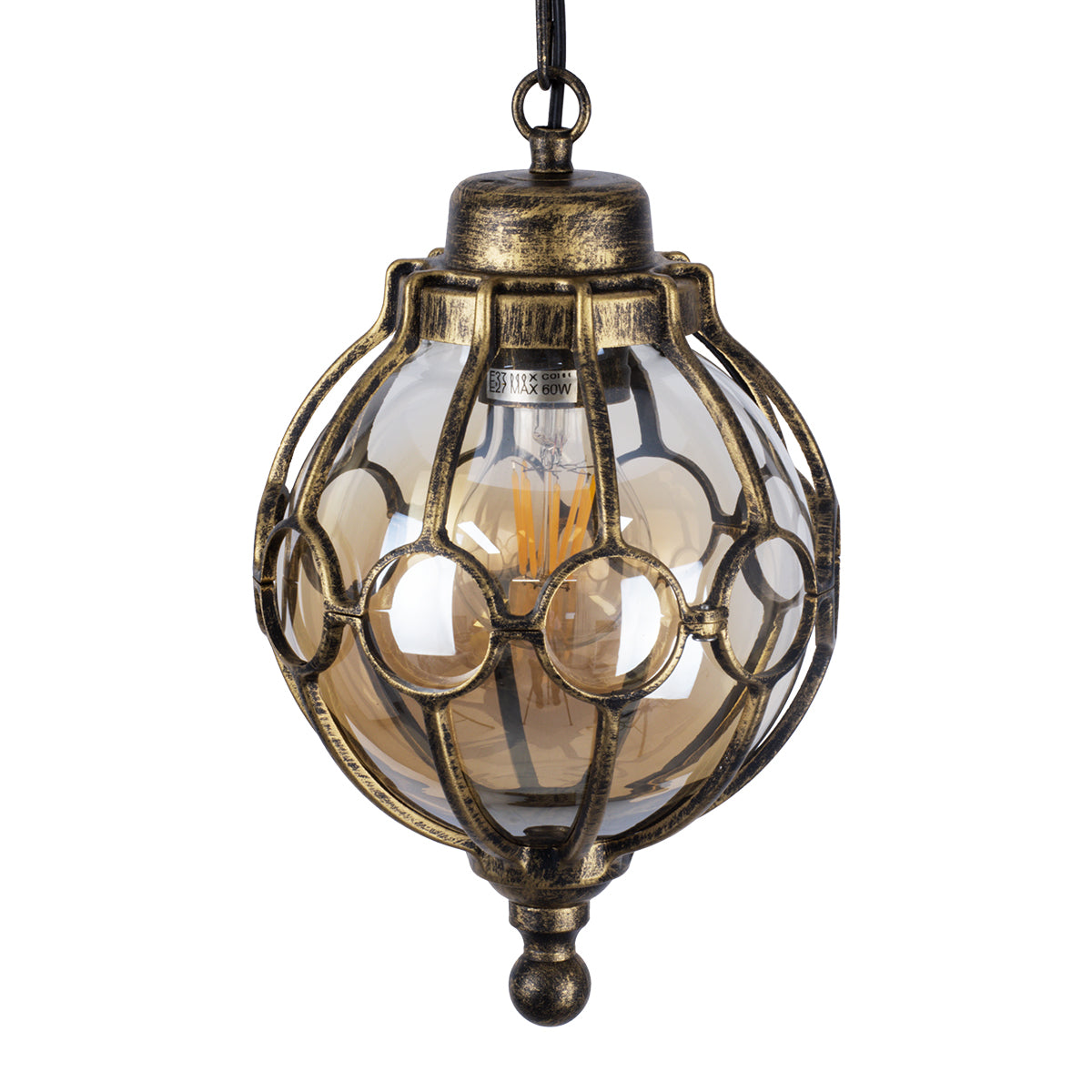 GLOBOSTAR® ETOILE 00988 Vintage Κρεμαστό Φωτιστικό Οροφής με Ντουί 1 x E27 AC 220-240V IP20 - Μπρούτζινο & Μελί - Μ18 x Π18 x Y27cm - ledmania.gr