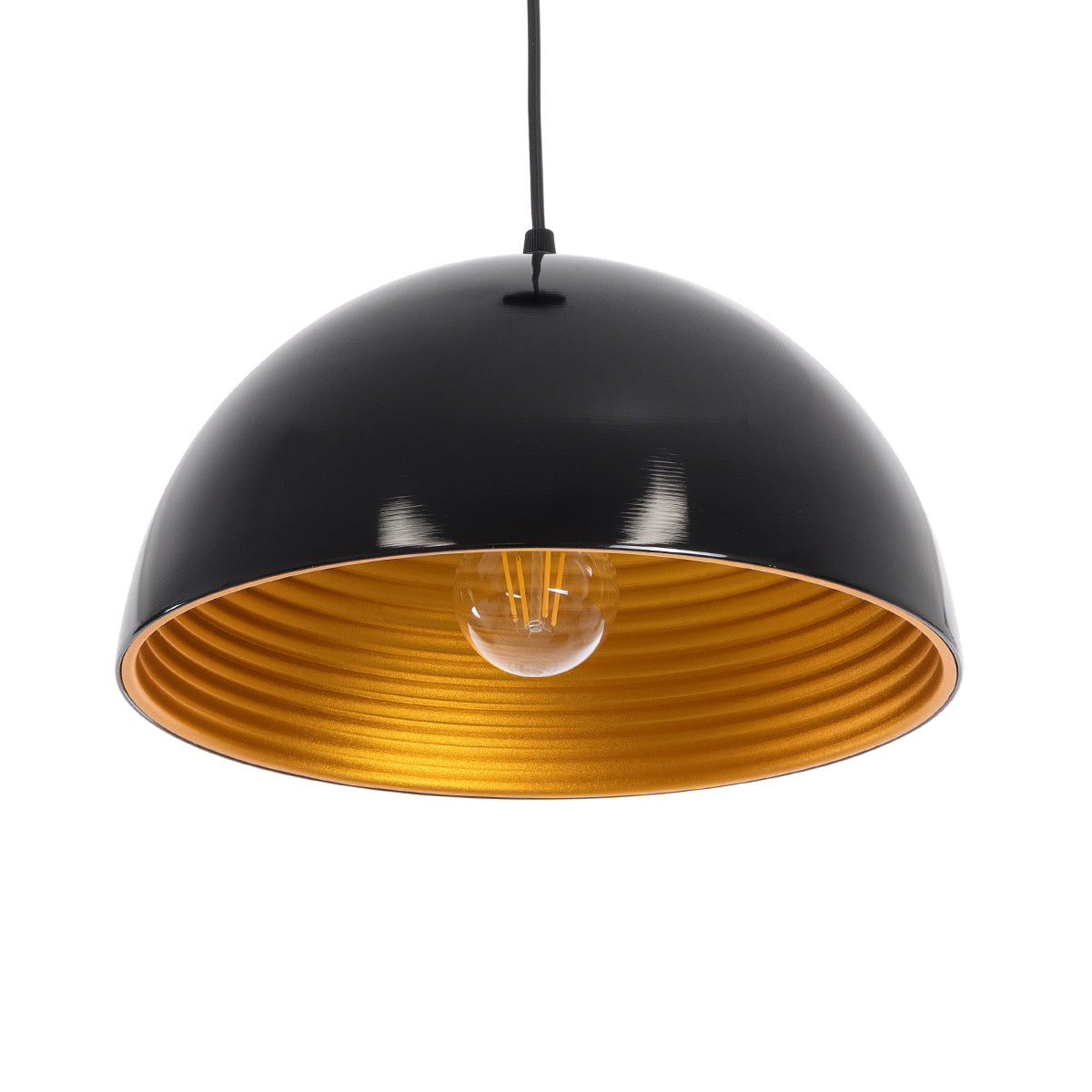 GloboStar® MEDEA 01004 Μοντέρνο Κρεμαστό Φωτιστικό Καμπάνα Μονόφωτο 1 x E27 IP20 Μαύρο & Χρυσό Μέταλλο - Μ30 x Π30 x Y16cm - ledmania.gr