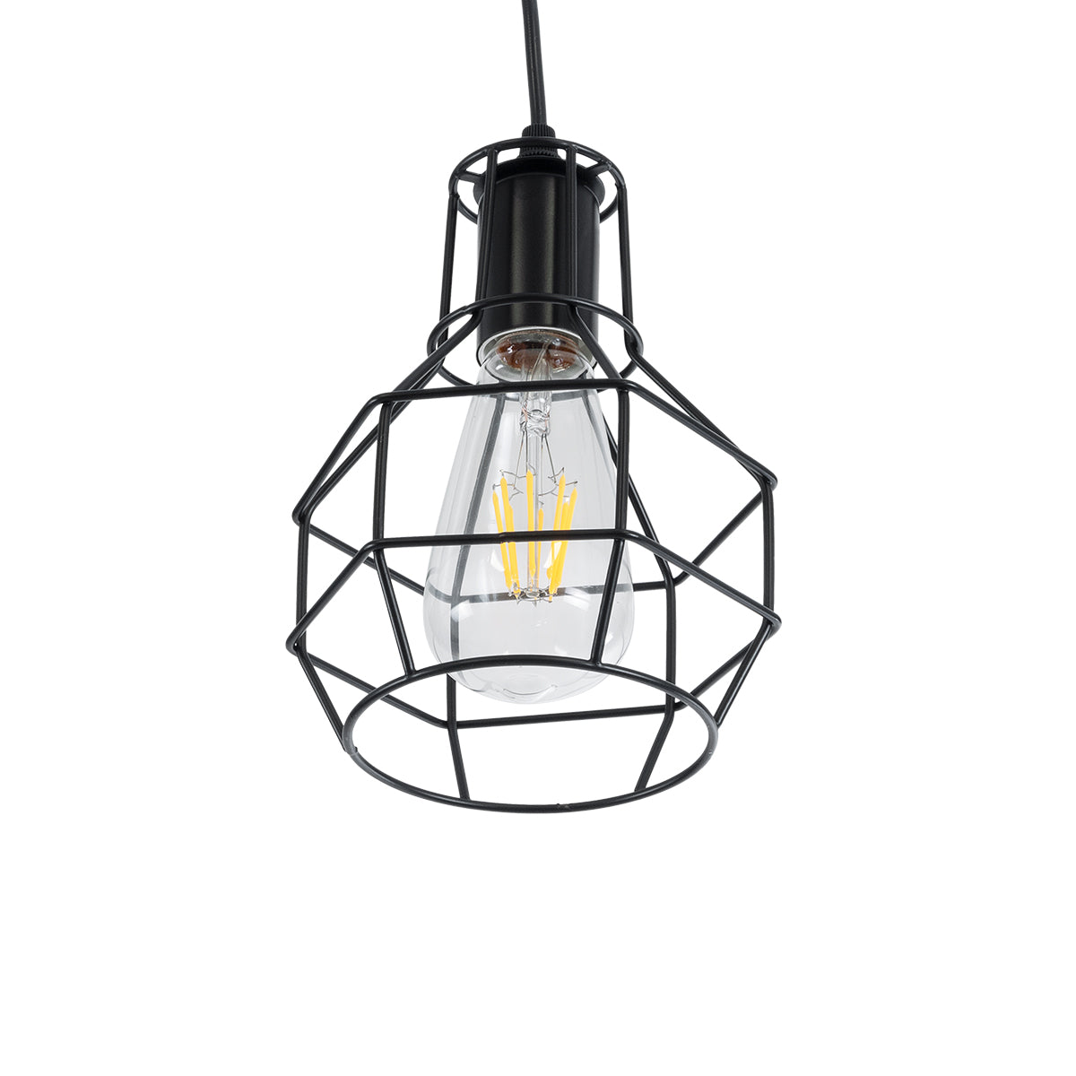 GLOBOSTAR® CAGE 01017 Vintage Κρεμαστό Φωτιστικό Οροφής με Ντουί 3 x E27 AC 220-240V IP20 - Μαύρο - Μ15 x Π15 x Υ20cm - ledmania.gr