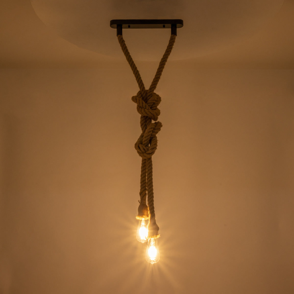 GLOBOSTAR® ROPE 01019 Boho Κρεμαστό Φωτιστικό Οροφής με Ντουί 2 x E27 AC 220-240V IP20 - Μπεζ - Μ38 x Π3.5 x Υ200cm - ledmania.gr