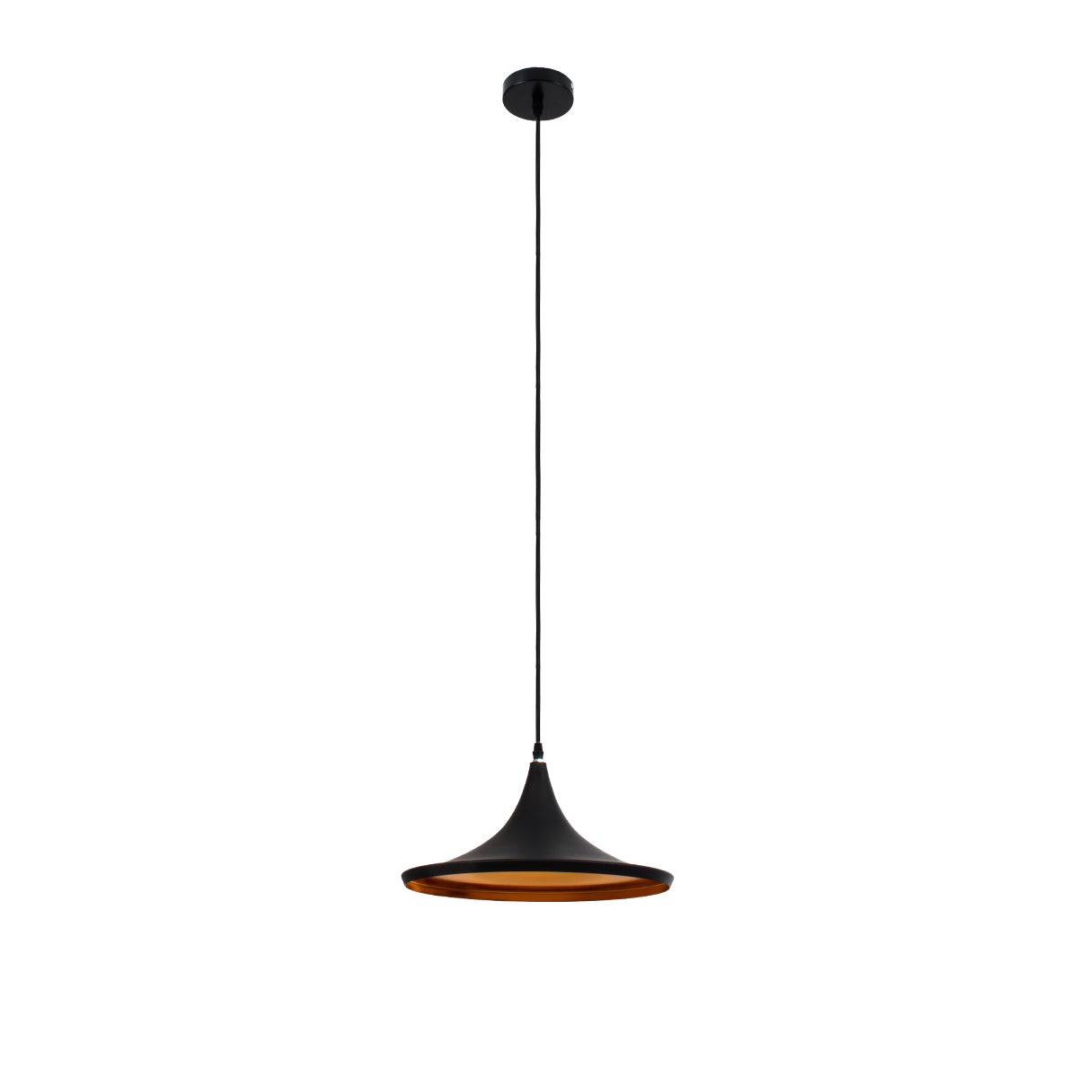 GloboStar® SHANGHAI 01025-B Μοντέρνο Κρεμαστό Φωτιστικό Καμπάνα Μονόφωτο 1 x E27 IP20 Μαύρο & Χρυσό Μέταλλο - Μ37 x Π37 x Υ20cm - ledmania.gr