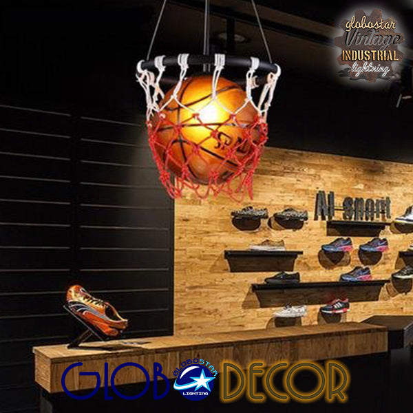 GloboStar® NBA 01027 Μοντέρνο Κρεμαστό Φωτιστικό Μπάλα Μονόφωτο 1 x E27 IP20 Μαύρο Μέταλλο με Πορτοκαλί & Μαύρο Γυαλί - Μ32 x Π32 x Υ58cm - ledmania.gr