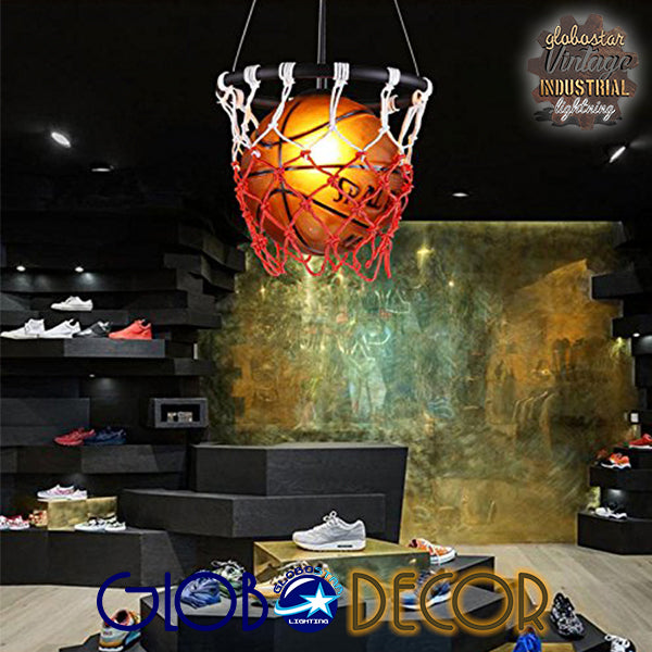 GloboStar® NBA 01027 Μοντέρνο Κρεμαστό Φωτιστικό Μπάλα Μονόφωτο 1 x E27 IP20 Μαύρο Μέταλλο με Πορτοκαλί & Μαύρο Γυαλί - Μ32 x Π32 x Υ58cm - ledmania.gr