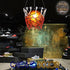 GloboStar® NBA 01027 Μοντέρνο Κρεμαστό Φωτιστικό Μπάλα Μονόφωτο 1 x E27 IP20 Μαύρο Μέταλλο με Πορτοκαλί & Μαύρο Γυαλί - Μ32 x Π32 x Υ58cm - ledmania.gr