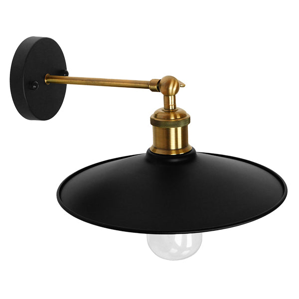 GloboStar® MINIMALL 01039 Vintage Επιτοίχιο Φωτιστικό Απλίκα Μονόφωτο 1 x E27 IP20 Μαύρο & Χρυσό Μέταλλο - Μ22 x Π39 x Υ18cm - ledmania.gr