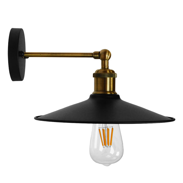 GloboStar® MINIMALL 01039 Vintage Επιτοίχιο Φωτιστικό Απλίκα Μονόφωτο 1 x E27 IP20 Μαύρο & Χρυσό Μέταλλο - Μ22 x Π39 x Υ18cm - ledmania.gr