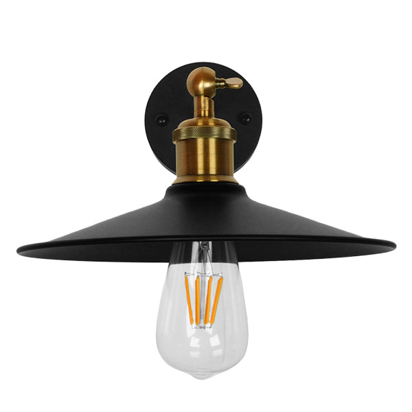 GloboStar® MINIMALL 01039 Vintage Επιτοίχιο Φωτιστικό Απλίκα Μονόφωτο 1 x E27 IP20 Μαύρο & Χρυσό Μέταλλο - Μ22 x Π39 x Υ18cm - ledmania.gr