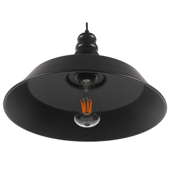 GloboStar® RAY 01049 Vintage Κρεμαστό Φωτιστικό Καμπάνα Μονόφωτο 1 x E27 IP20 Μαύρο Μέταλλο - Μ36 x Π36 x Υ25cm - ledmania.gr
