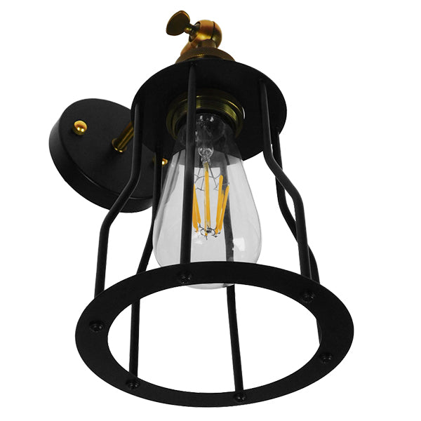 GloboStar® CATEL 01054 Vintage Industrial Φωτιστικό Τοίχου Απλίκα Μονόφωτο Μαύρο Μεταλλικό Πλέγμα Φ15 x Μ26 x Π15 x Υ30cm - ledmania.gr