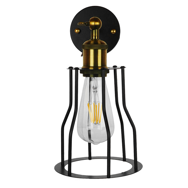 GloboStar® CATEL 01054 Vintage Industrial Φωτιστικό Τοίχου Απλίκα Μονόφωτο Μαύρο Μεταλλικό Πλέγμα Φ15 x Μ26 x Π15 x Υ30cm - ledmania.gr