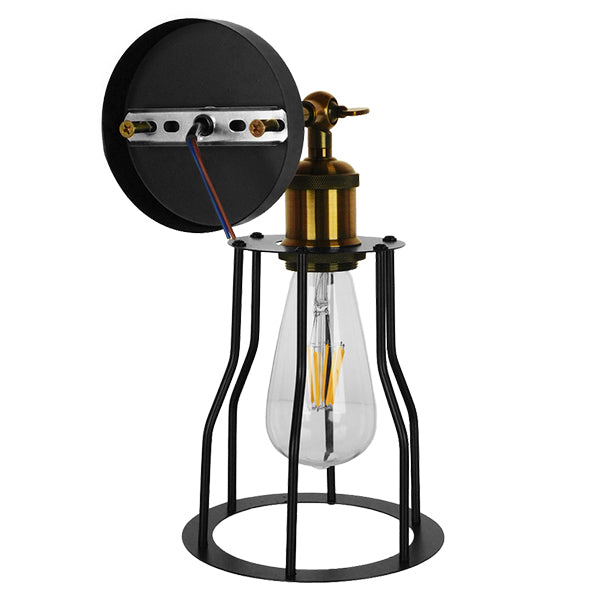 GloboStar® CATEL 01054 Vintage Industrial Φωτιστικό Τοίχου Απλίκα Μονόφωτο Μαύρο Μεταλλικό Πλέγμα Φ15 x Μ26 x Π15 x Υ30cm - ledmania.gr