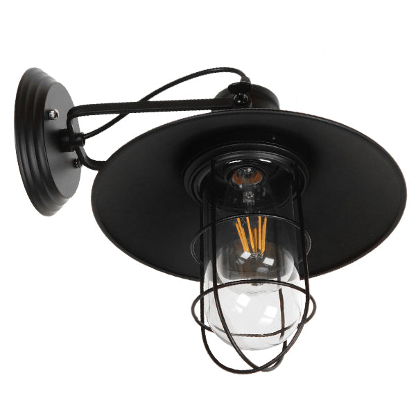 GloboStar® CELL 01118 Vintage Industrial Φωτιστικό Τοίχου Απλίκα Μονόφωτο Μαύρο Μεταλλικό Πλέγμα με Καμπάνα Φ27 x Μ33 x Π27 x Υ33cm - ledmania.gr