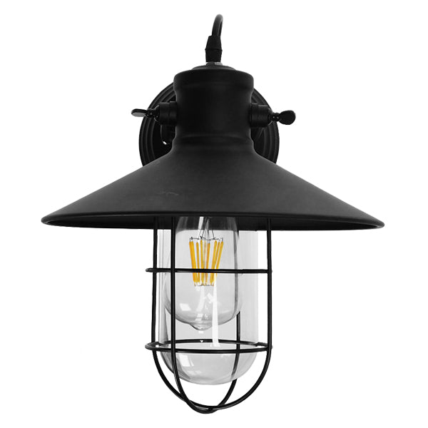 GloboStar® CELL 01118 Vintage Industrial Φωτιστικό Τοίχου Απλίκα Μονόφωτο Μαύρο Μεταλλικό Πλέγμα με Καμπάνα Φ27 x Μ33 x Π27 x Υ33cm - ledmania.gr