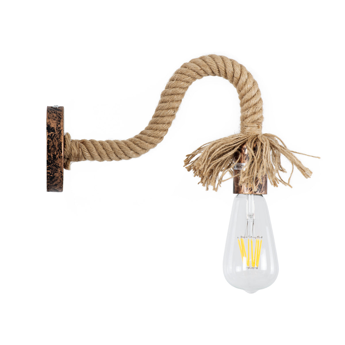 GloboStar® FLEDI 01134 Vintage Φωτιστικό Τοίχου Απλίκα Μονόφωτο 1 x E27 AC220-240V - Μ10 x Π25 x Υ15cm - Μπρούτζινο Σκουριά Μεταλλικό με Μπεζ Σχοινί - ledmania.gr
