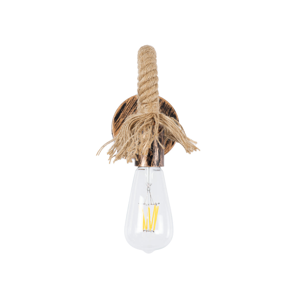 GloboStar® FLEDI 01134 Vintage Φωτιστικό Τοίχου Απλίκα Μονόφωτο 1 x E27 AC220-240V - Μ10 x Π25 x Υ15cm - Μπρούτζινο Σκουριά Μεταλλικό με Μπεζ Σχοινί - ledmania.gr