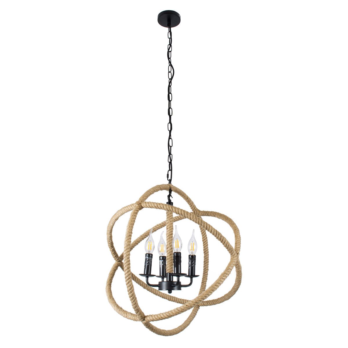 GLOBOSTAR® VITRUVIAN 01141 Boho Κρεμαστό Φωτιστικό Οροφής με Ντουί 4 x E14 AC 220-240V IP20 - Μαύρο & Μπεζ - Μ53 x Π53 x Υ53cm - ledmania.gr