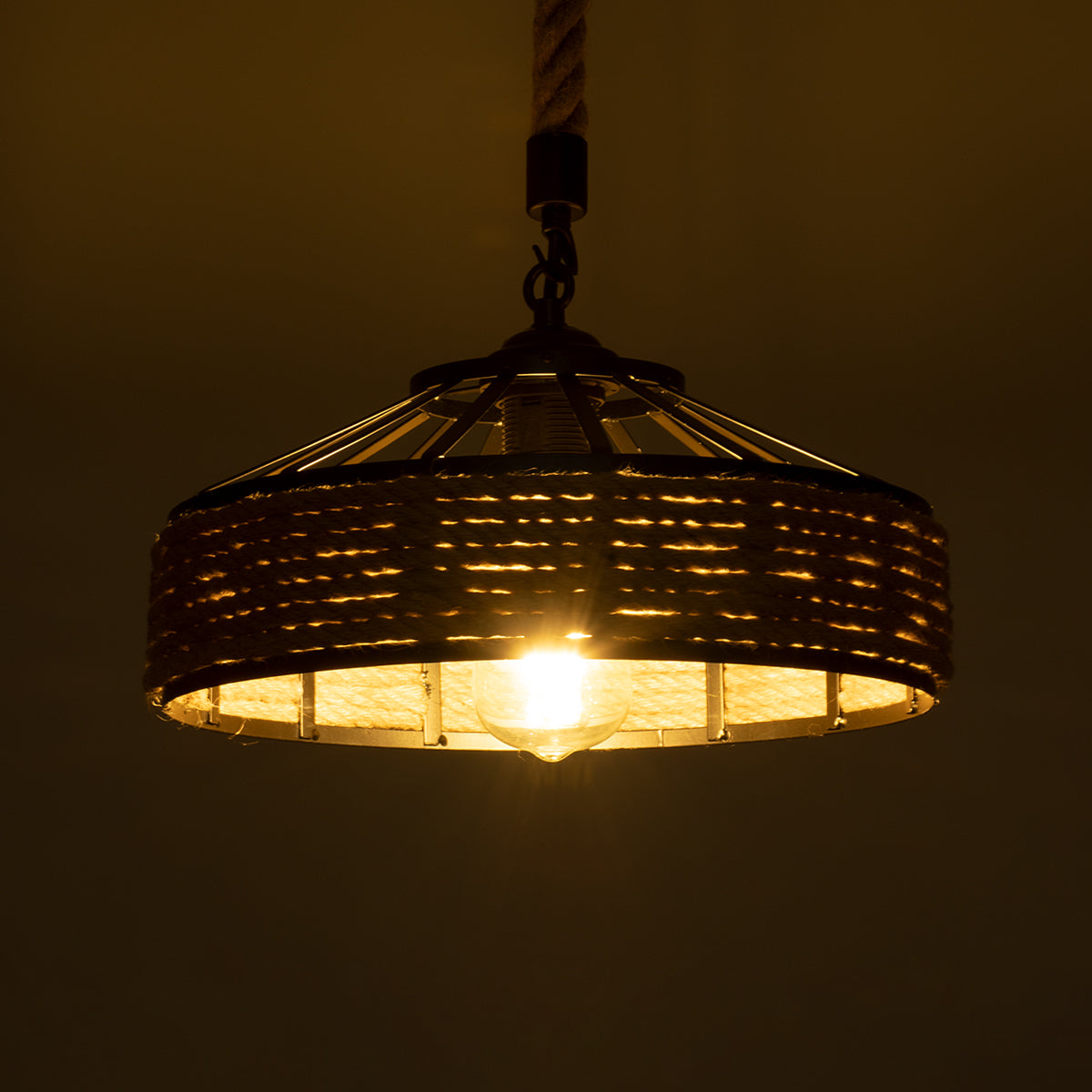 GLOBOSTAR® SAHARA 01146 Boho Κρεμαστό Φωτιστικό Οροφής με Ντουί 1 x E27 AC 220-240V IP20 - Μπεζ & Μαύρο - Μ31 x Π31 x Υ14cm - ledmania.gr
