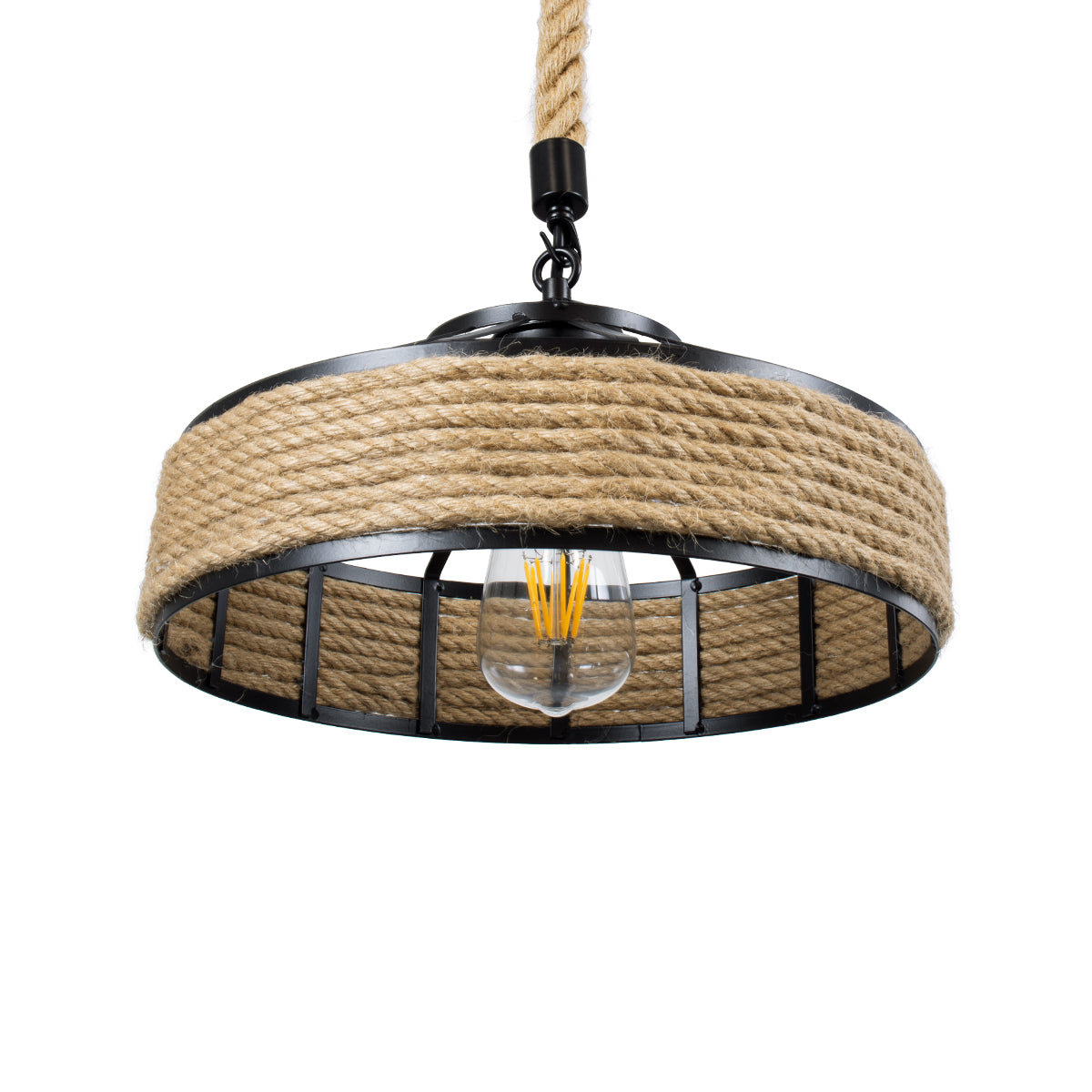 GLOBOSTAR® SAHARA 01146 Boho Κρεμαστό Φωτιστικό Οροφής με Ντουί 1 x E27 AC 220-240V IP20 - Μπεζ & Μαύρο - Μ31 x Π31 x Υ14cm - ledmania.gr