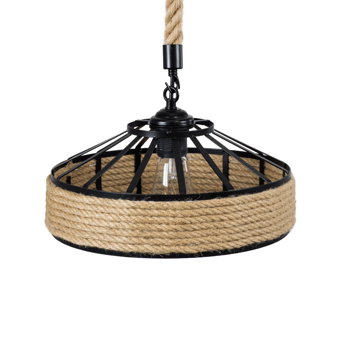 GLOBOSTAR® SAHARA 01146 Boho Κρεμαστό Φωτιστικό Οροφής με Ντουί 1 x E27 AC 220-240V IP20 - Μπεζ & Μαύρο - Μ31 x Π31 x Υ14cm - ledmania.gr