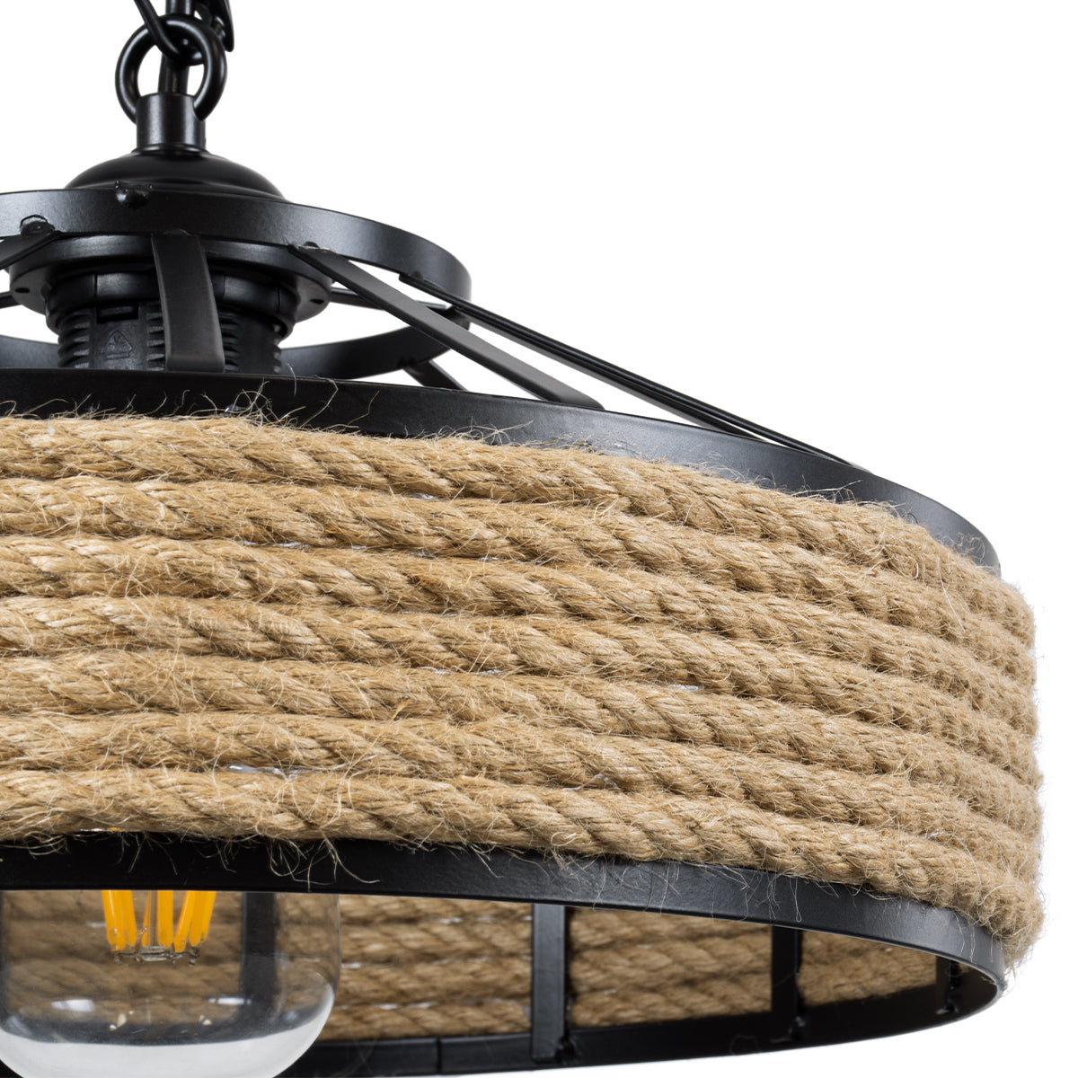 GLOBOSTAR® SAHARA 01146 Boho Κρεμαστό Φωτιστικό Οροφής με Ντουί 1 x E27 AC 220-240V IP20 - Μπεζ & Μαύρο - Μ31 x Π31 x Υ14cm - ledmania.gr