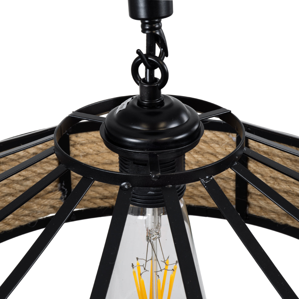 GLOBOSTAR® SAHARA 01146 Boho Κρεμαστό Φωτιστικό Οροφής με Ντουί 1 x E27 AC 220-240V IP20 - Μπεζ & Μαύρο - Μ31 x Π31 x Υ14cm - ledmania.gr